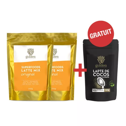 Pachet 2x Superfoods Latte Mix Original 210g + Lapte de Cocos Pulbere 150g Gratis 