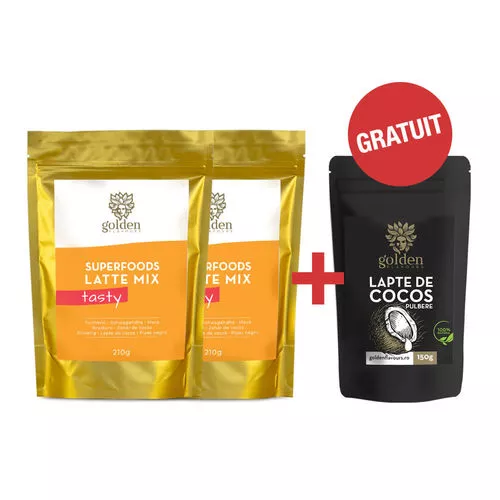 Pachet 2x Superfoods Latte Mix Tasty 210g + Lapte de Cocos Pulbere 150 g Gratis