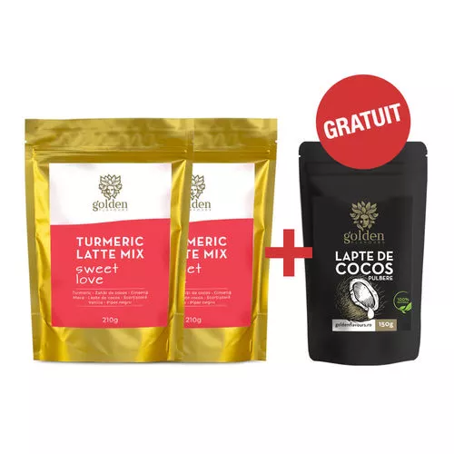 Pachet 2x Turmeric Latte Mix Sweet Love 210g + Lapte de Cocos Pulbere 150g 