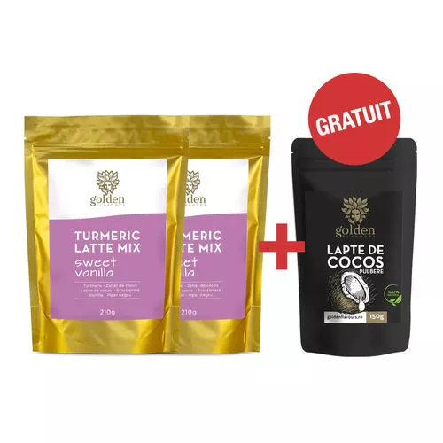 Pachet 2x Turmeric Latte Mix Sweet Vanilla 210g + Lapte de Cocos Pulbere 150g